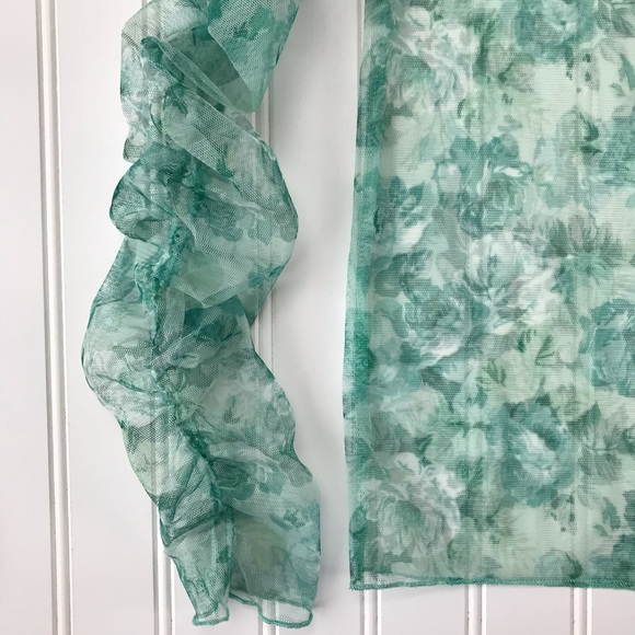 NEW Zara | Tulle Sheer Green Floral Top | Small - Picture 4 of 8